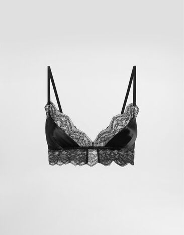 Dolce & Gabbana Soft-cup satin bralette with lace detailing Black O1C58TFUAD8