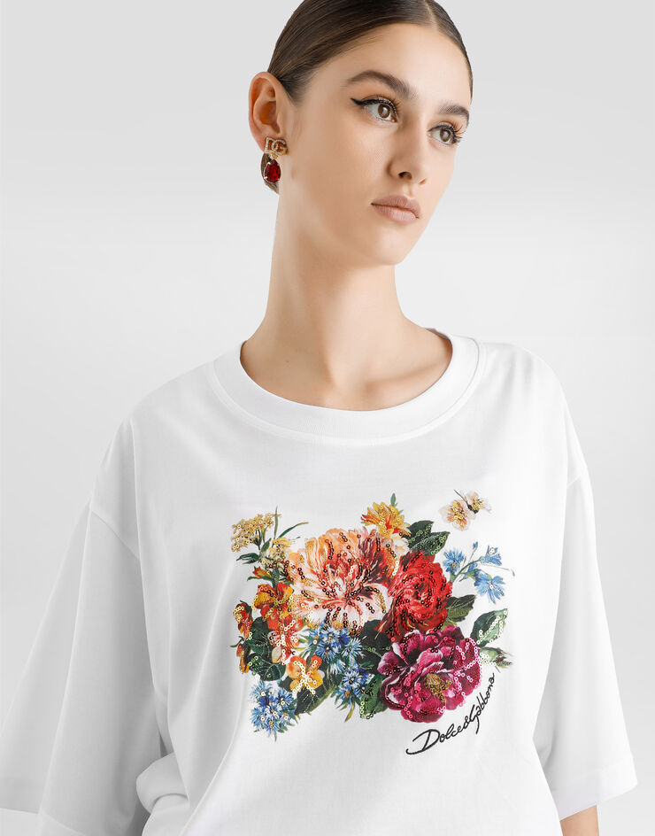 Dolce & Gabbana Flower-print short-sleeved cotton t-shirt White F8U10ZGDC7R