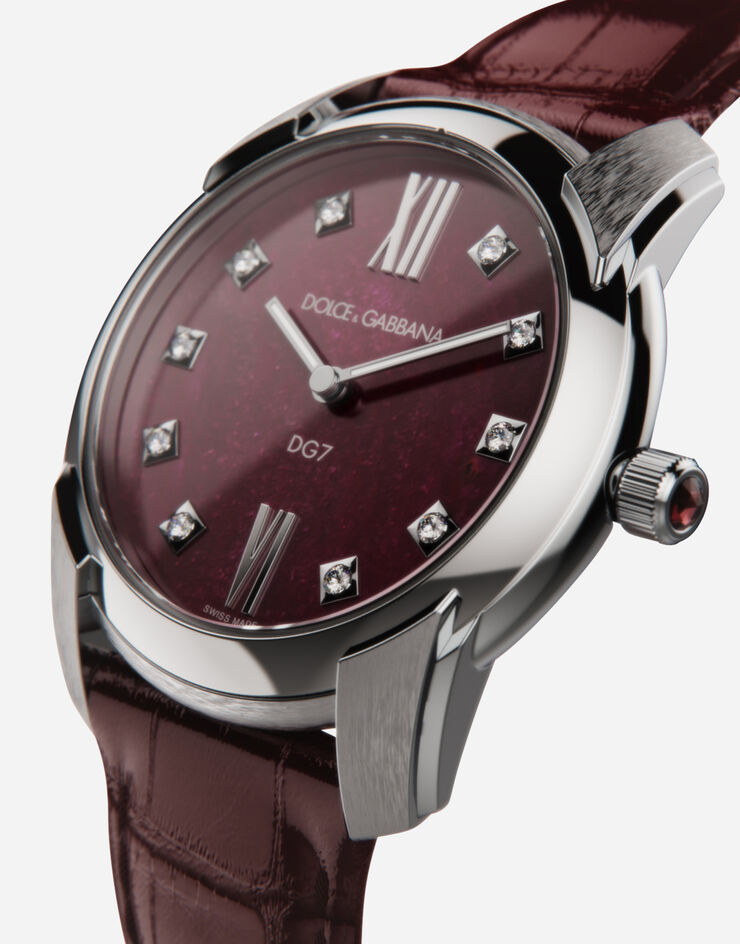 Dolce & Gabbana Montre DG7 en acier avec rubis et diamants Bordeaux WWFE2SXSFRA