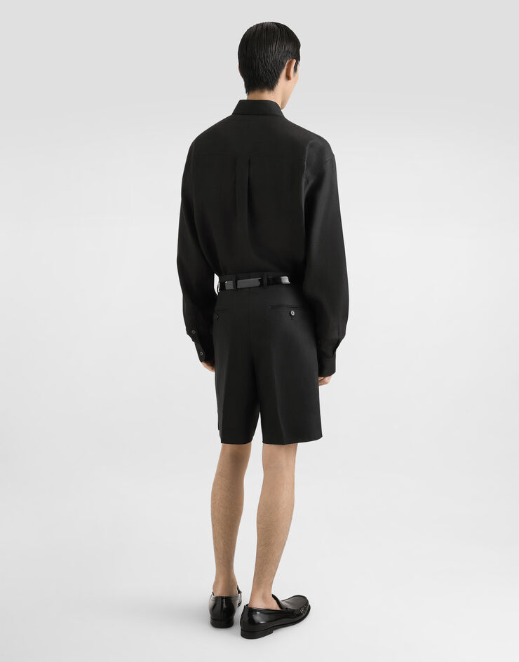 Dolce & Gabbana قميص كتان برقعة هيرالديك أسود G5MS2ZFU4IK