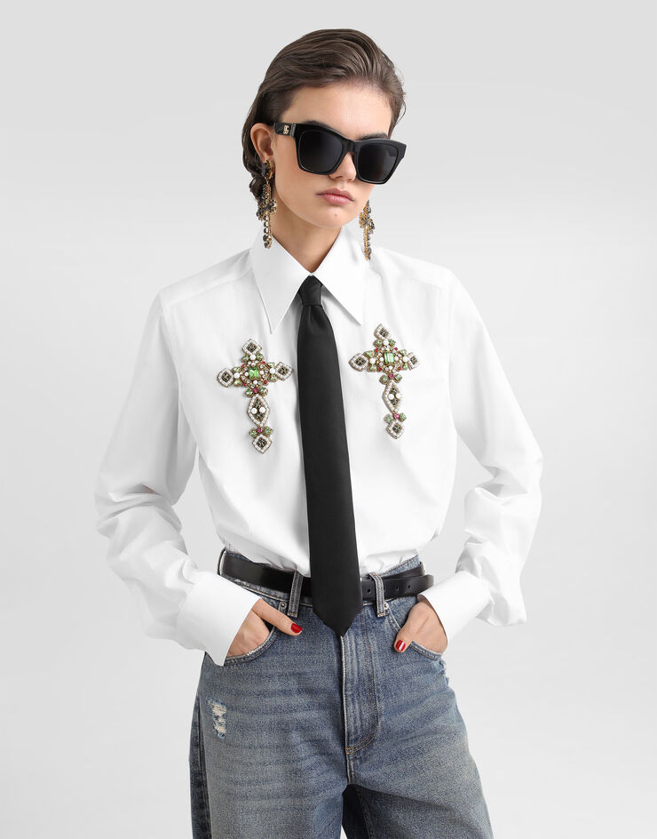 Dolce & Gabbana エンブロイダリー コットン ポプリン シャツ ホワイト F5U89ZFU5WO