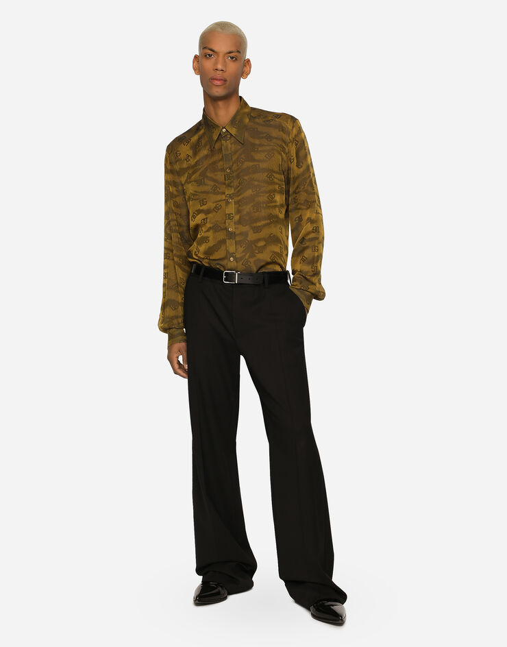Dolce&Gabbana Silk jacquard Martini-fit shirt with DG logo and tigers Yellow G5IX8TFJ1JU