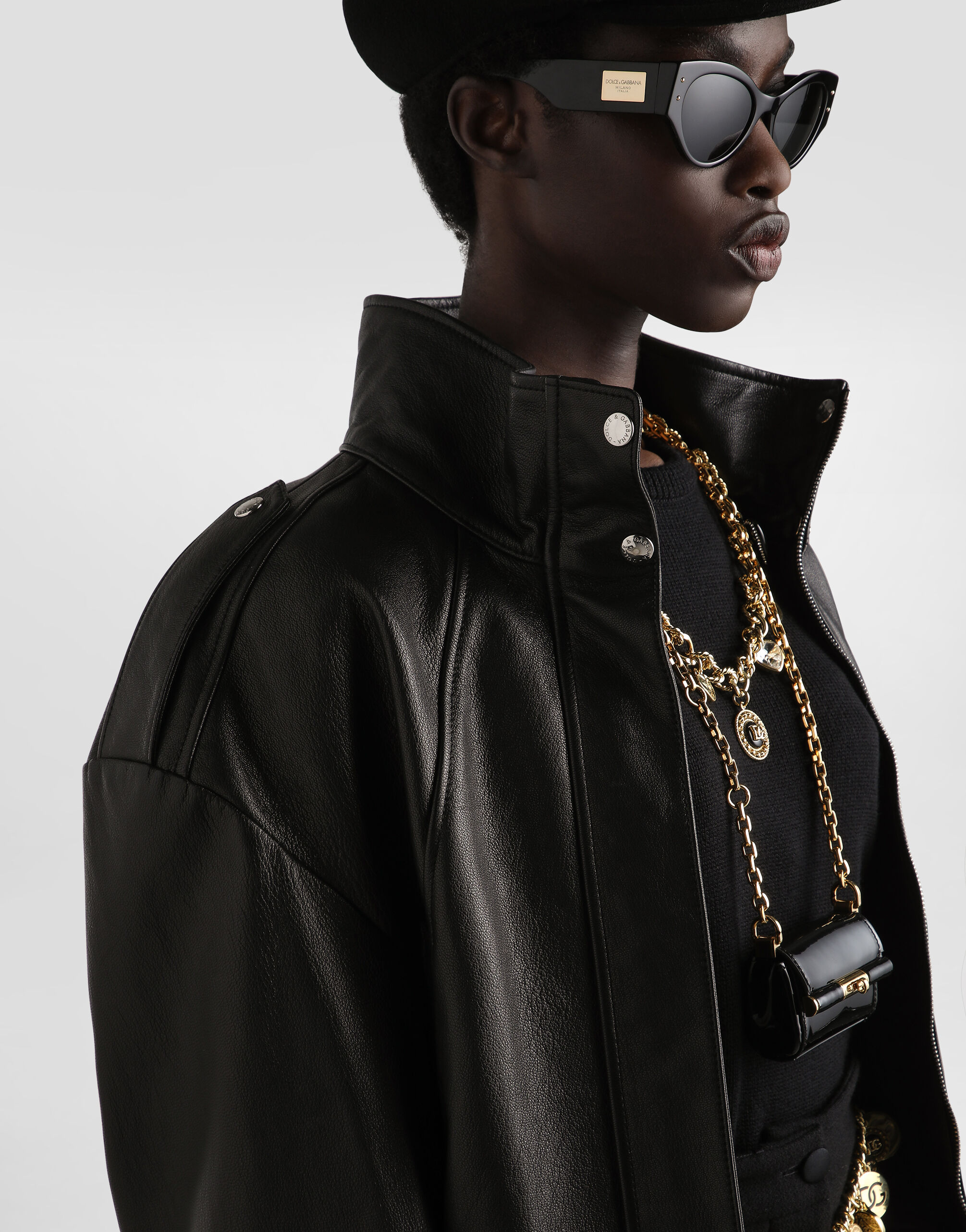 DOLCE &GABBANA レザージャケット Blackのウィメンズ プランジェ ゴートレザー ジャケット