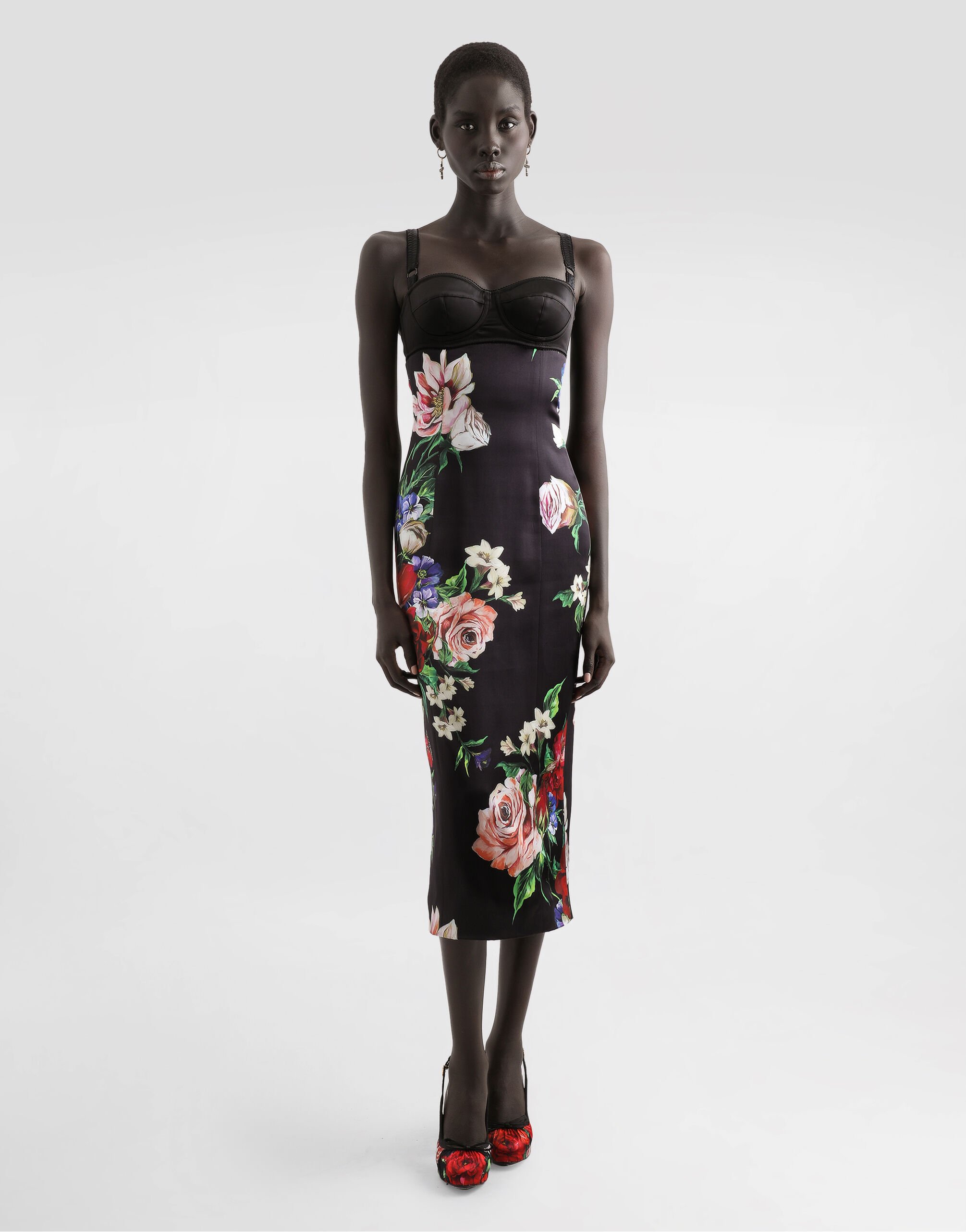 Printのウィメンズ Satin slip dress with bra detail and floral print |  Dolce&Gabbana®