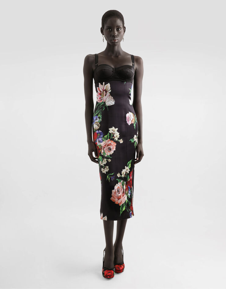 Dolce & Gabbana Vestido lencero con detalle sujetador de raso estampado a flores Imprima F6TTXTFSIB5