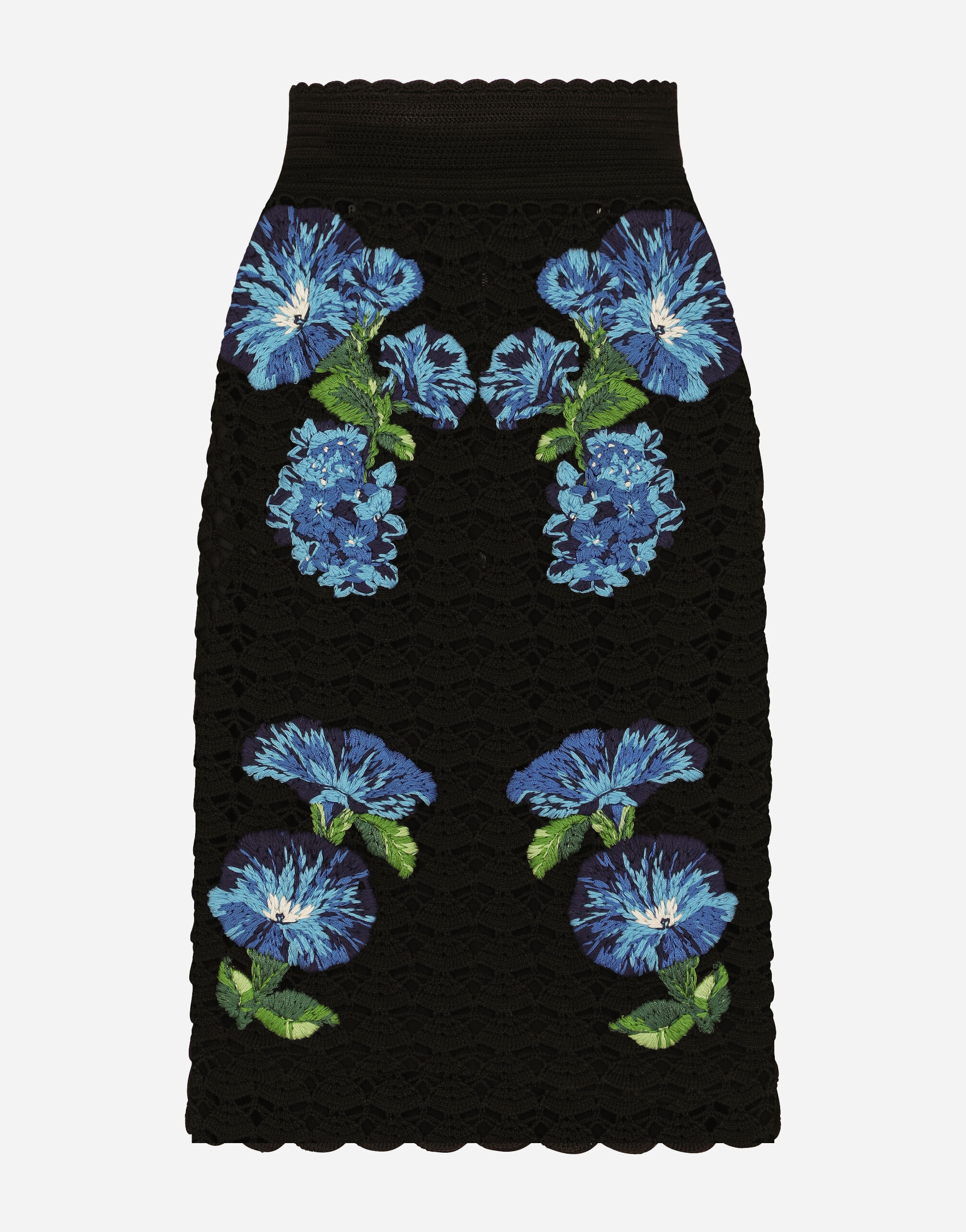 Dolce & Gabbana Crochet skirt with bluebell print Black FXO05ZJFMBC