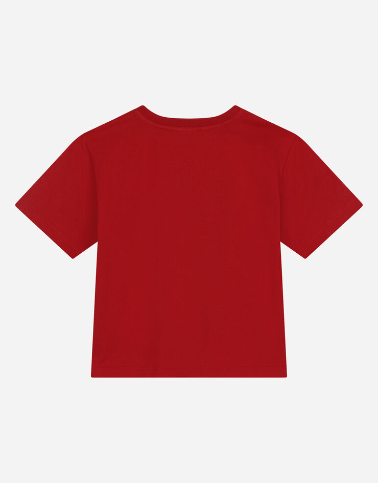 Dolce & Gabbana Jersey round-neck T-shirt with DG Milano embroidery Rojo L4JTEYG7E5G