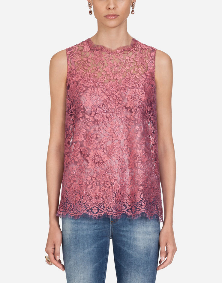 Dolce & Gabbana CHANTILLY LAMÉ LACE TOP FUCSIA F74D3THLM08