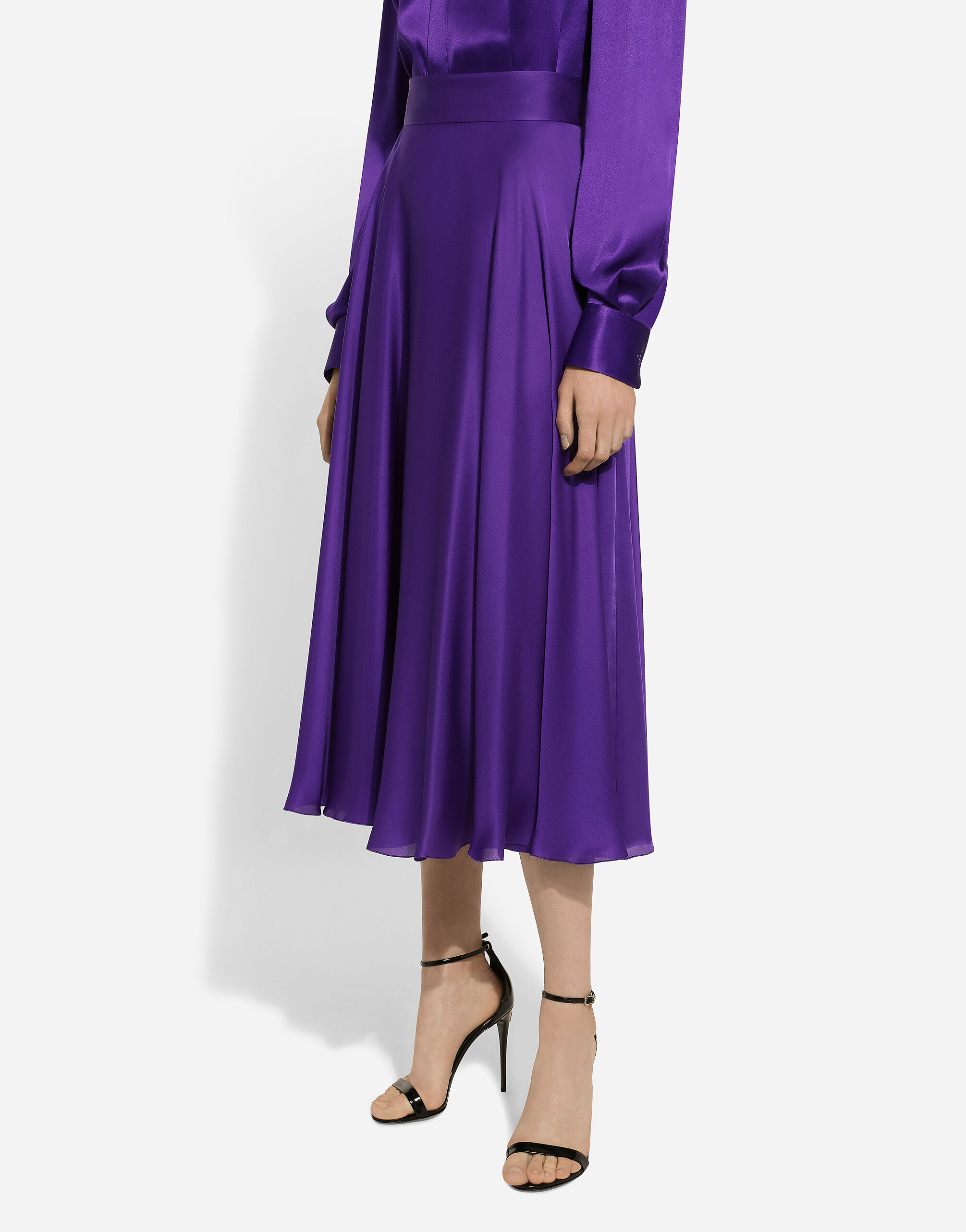 Gonna longuette a ruota in seta in Viola da Donna Dolce Gabbana