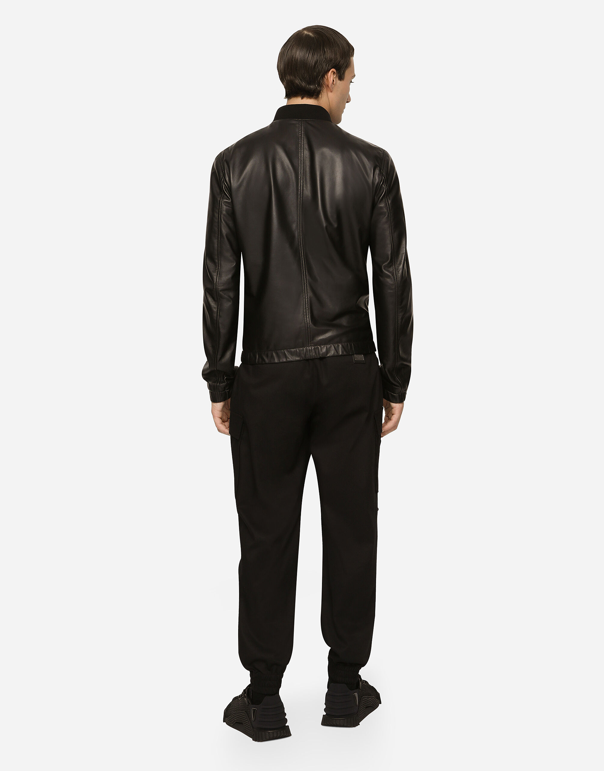 Leather jacket with branded tag in Black for | Dolce&Gabbana® US