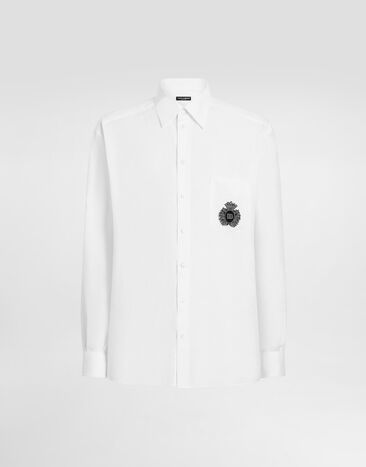 Dolce & Gabbana قميص كتان برقعة هيرالديك أبيض G5MS2ZFU4IK