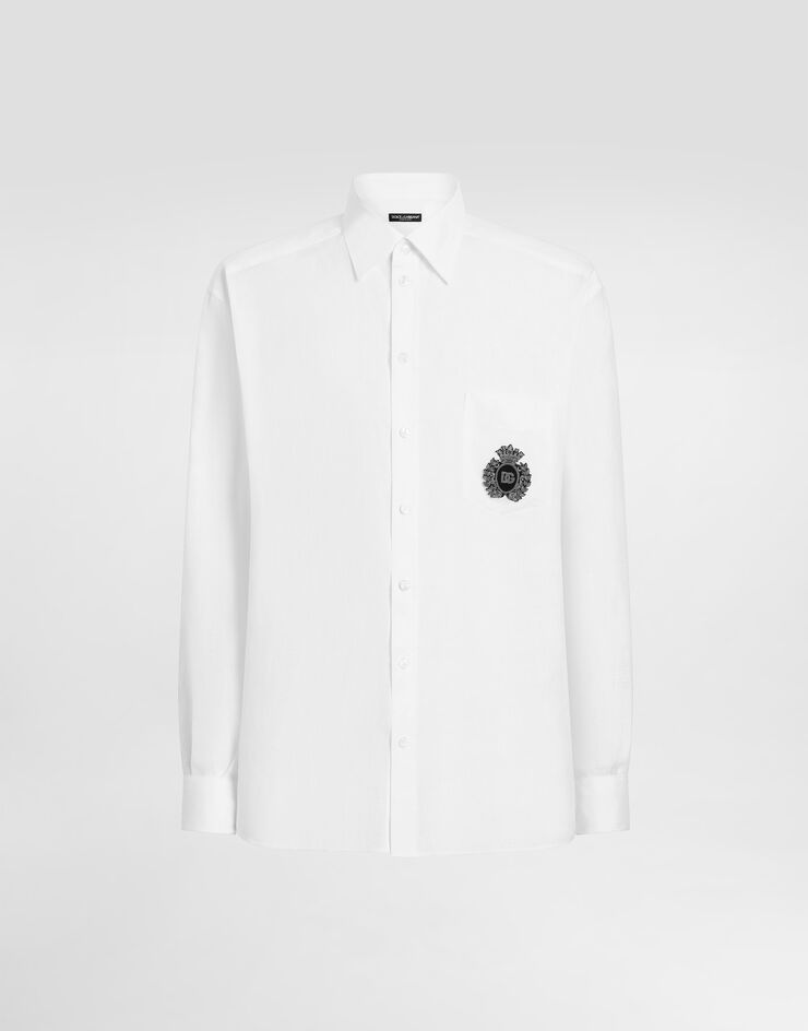Dolce & Gabbana قميص كتان برقعة هيرالديك أبيض G5MS2ZFU4IK