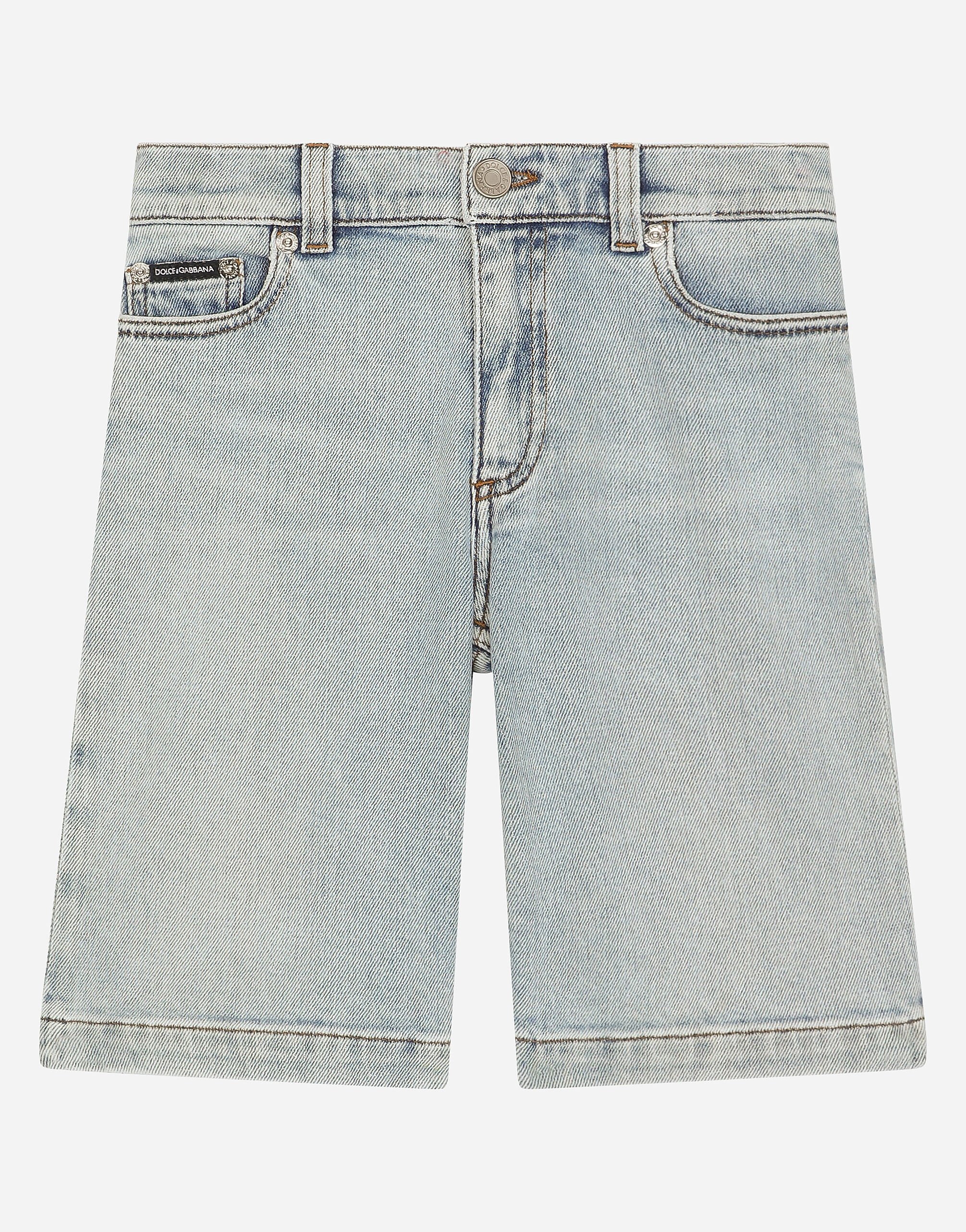 5 pocket denim shorts with DG logo in Blue for Boys Dolce Gabbana