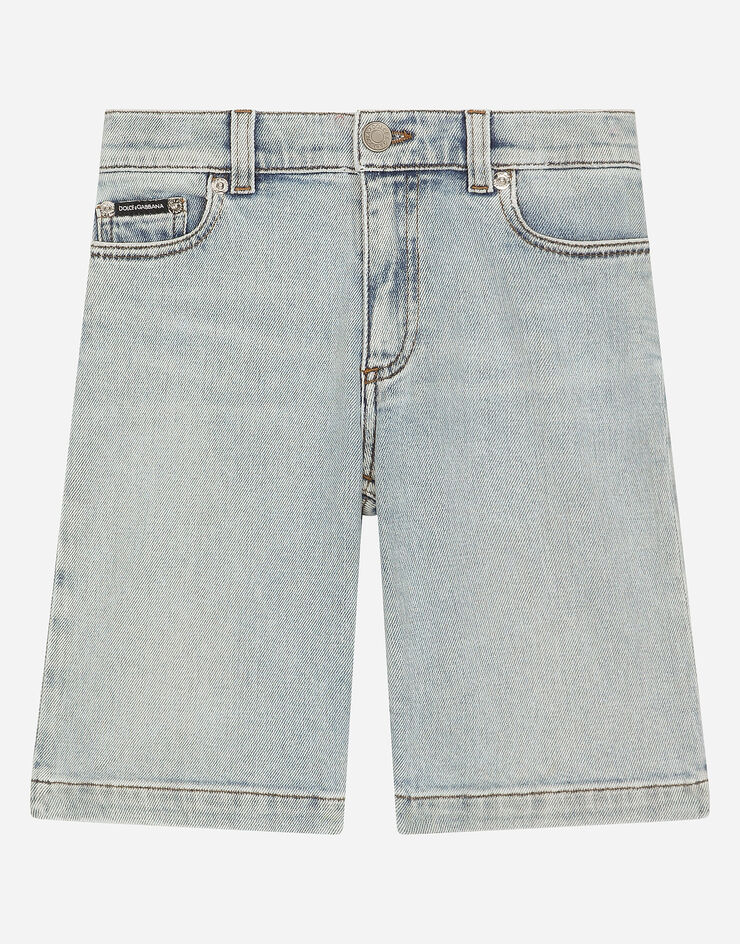 Dolce & Gabbana 5-pocket denim shorts with DG logo Blue L42Q96LDC13