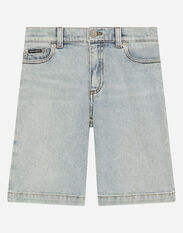 Dolce & Gabbana 5-pocket denim shorts with DG logo Blue L4JQP0G7IJ8