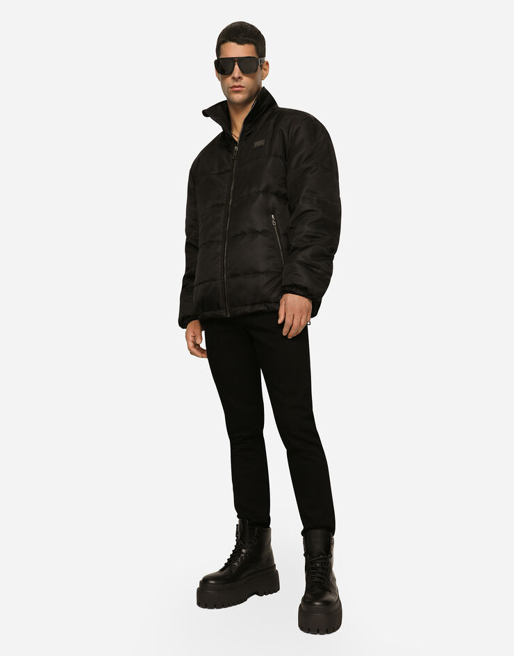 Dolce & Gabbana Nylon high-necked jacket with branded tag Black G9ZY3TFUSXV