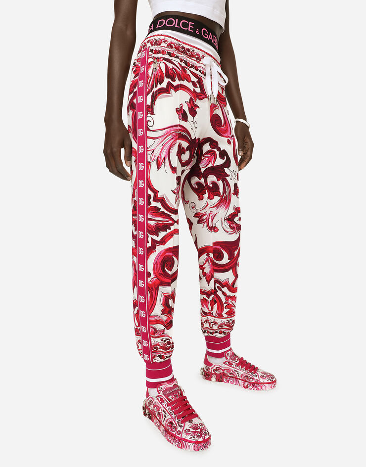 Dolce&Gabbana Pantaloni jogging in cady stampa maiolica Multicolore FTCX2TFPIAI