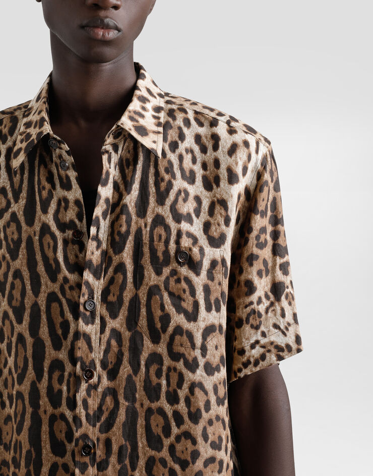 Dolce & Gabbana Leinenhemd Leoprint Drucken G5LG9TFS4D3