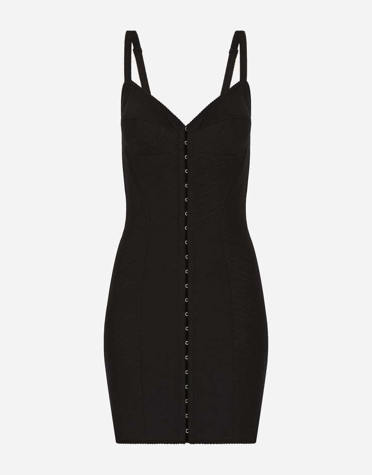 Dolce & Gabbana Kurzes Kleid aus leichtem Funktionsjersey Schwarz F6AUXTFUUBD