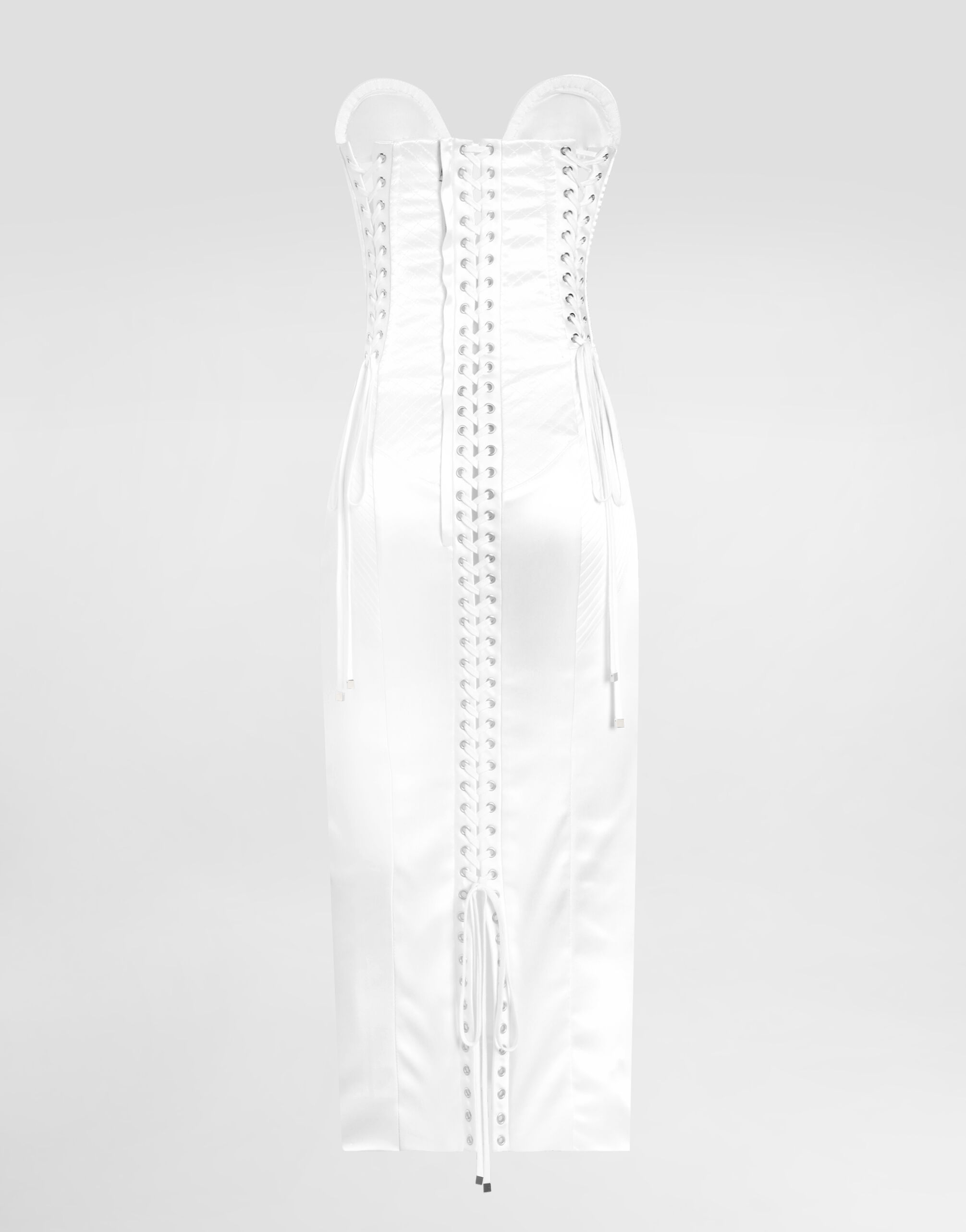 Strapless satin dress with corset details in White for Women