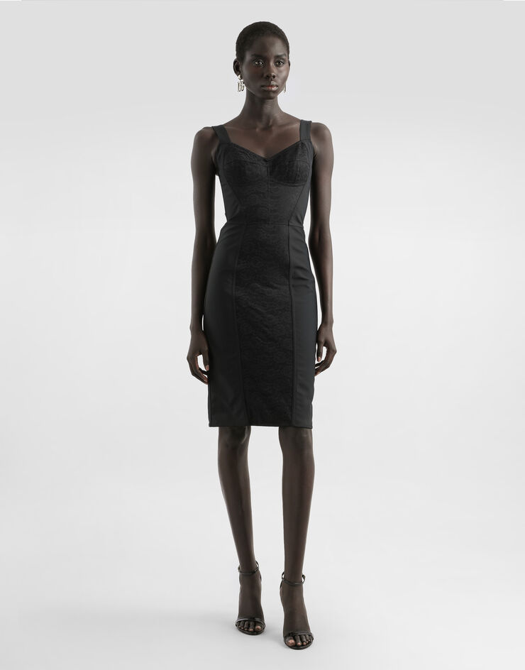 Dolce & Gabbana Corset-style midi dress in powernet and lace Black F63G9TG9798