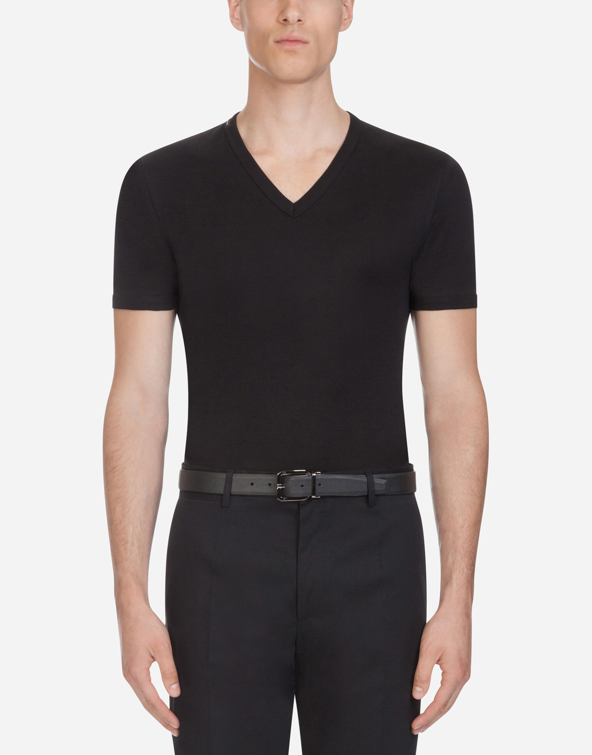Dolce & Gabbana DGロゴ Vネック コットン Tシャツ ブラック ブラックのメンズ T-SHIRT SCOLLO V | Dolce&Gabbana®