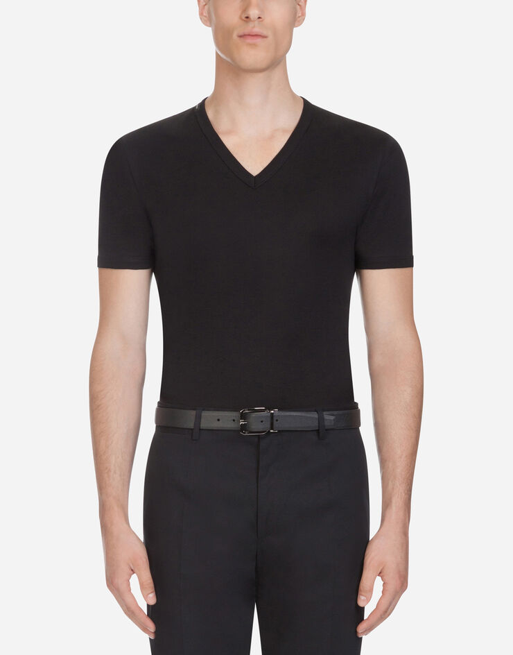Dolce & Gabbana T-SHIRT SCOLLO V Black G8CX9TG7ZHH