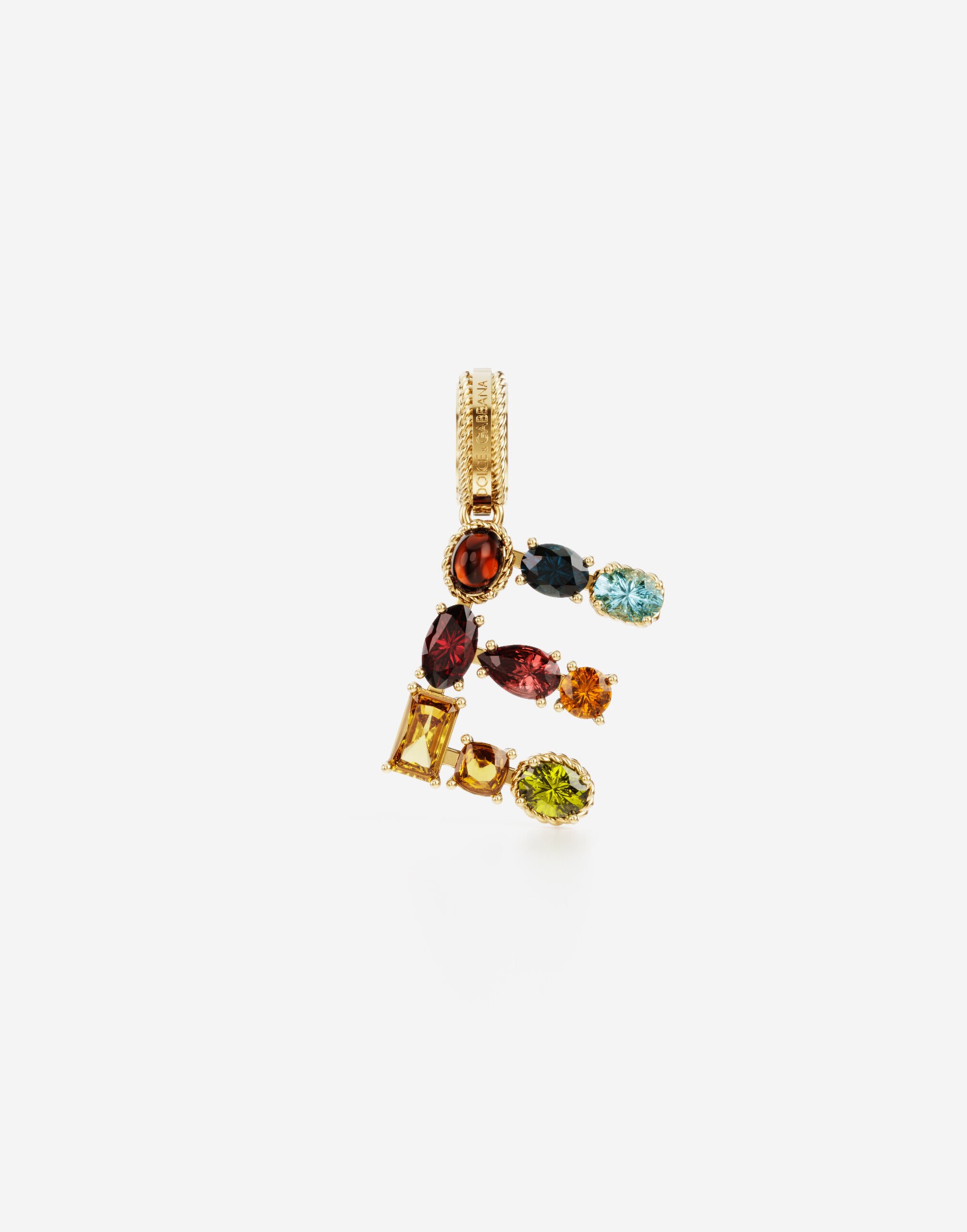 Dolce & Gabbana Rainbow alphabet E 18 kt yellow gold charm with multicolor fine gems Yellow Gold WELD2GWDPY1