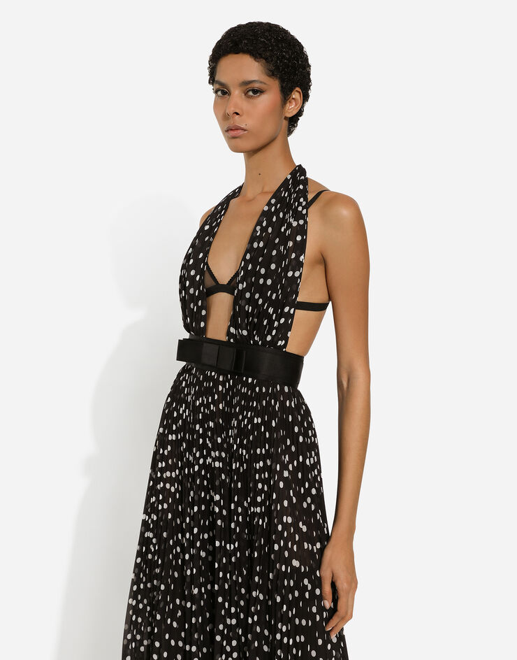 Dolce & Gabbana Tief ausgeschnittenes Longuette-Kleid aus Chiffon Punkteprint Print F6JFKTFSMQ7