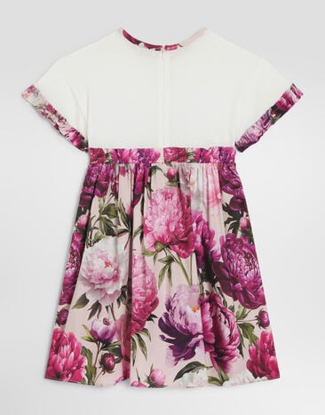 Dolce & Gabbana Kleid aus Materialmix mit Pfingstrosen-Print Multicolor L5JDBQG7QZY