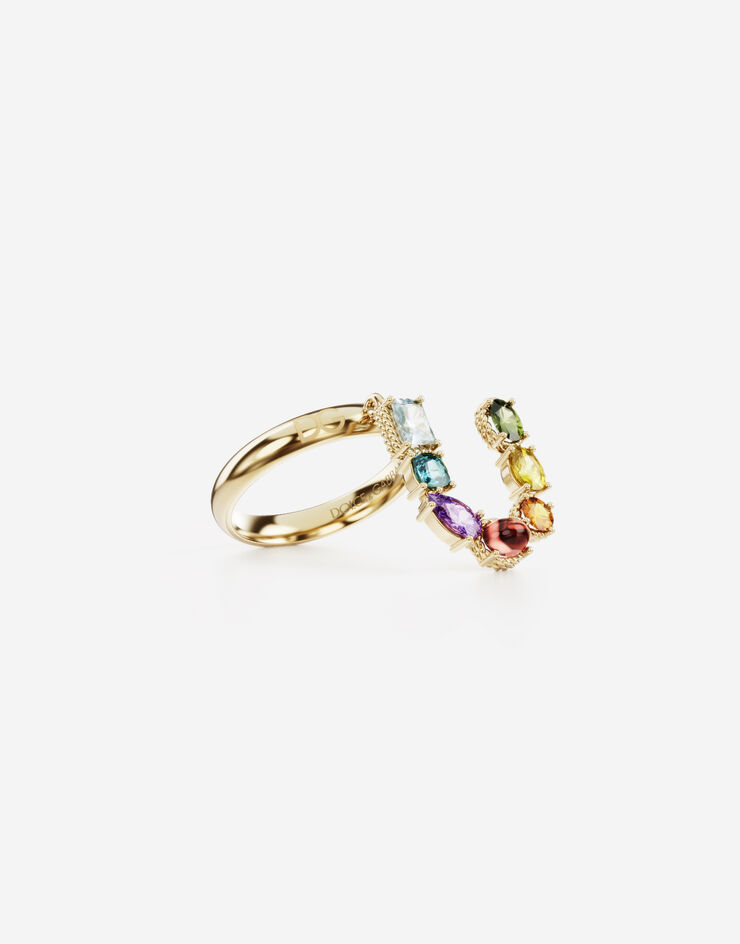 Dolce & Gabbana Rainbow alphabet U ring in yellow gold with multicolor fine gems Gold WRMR1GWMIXU