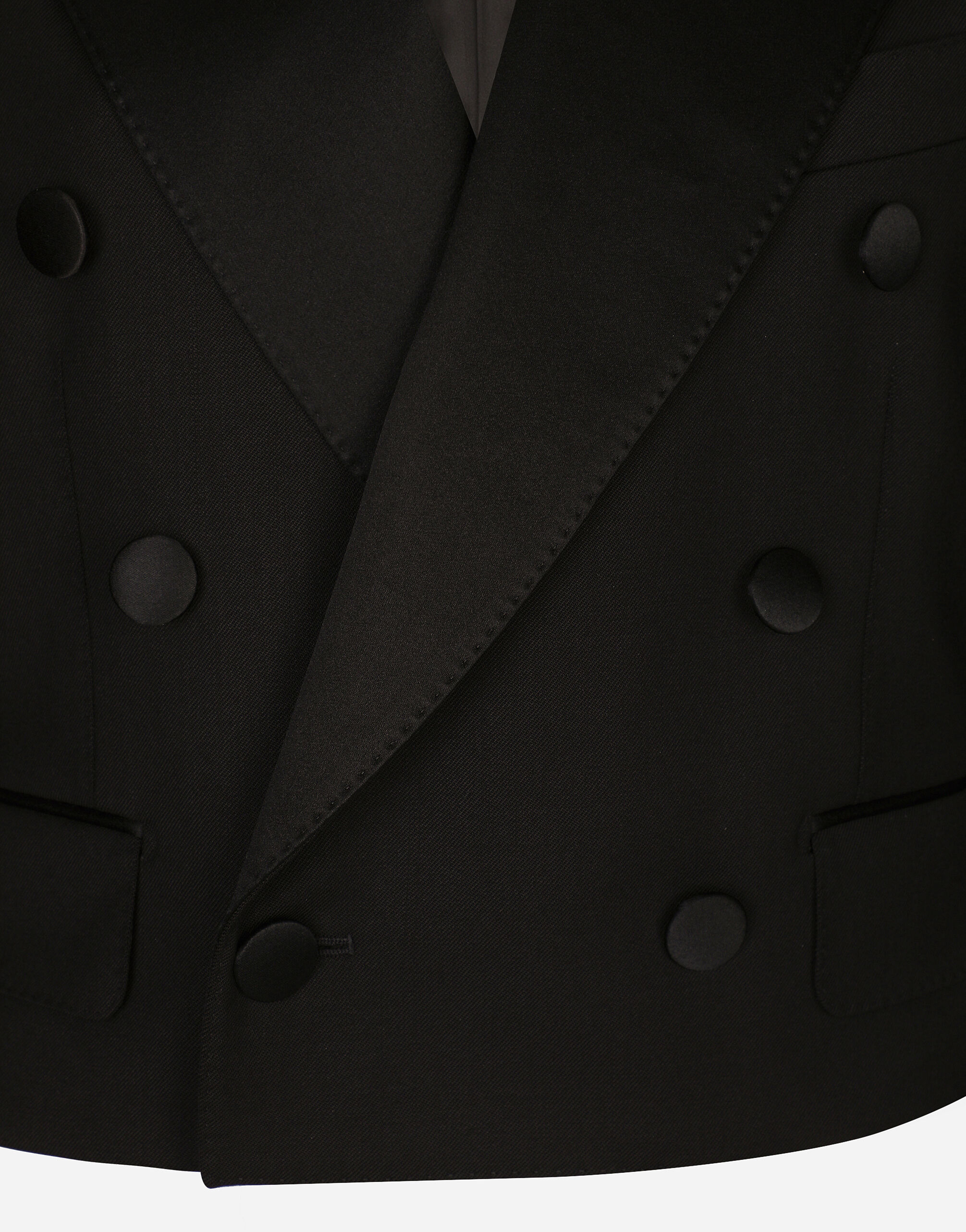 Cropped double-breasted wool tuxedo jacket in Black for