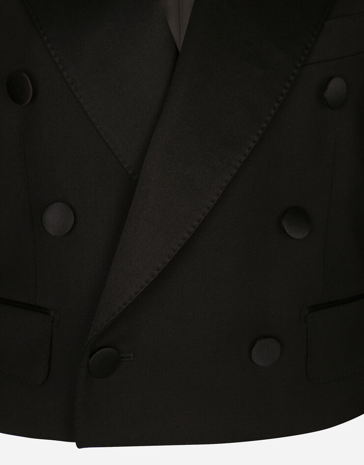 Dolce & Gabbana Cropped double-breasted wool tuxedo jacket Black F29MCTFUBE7