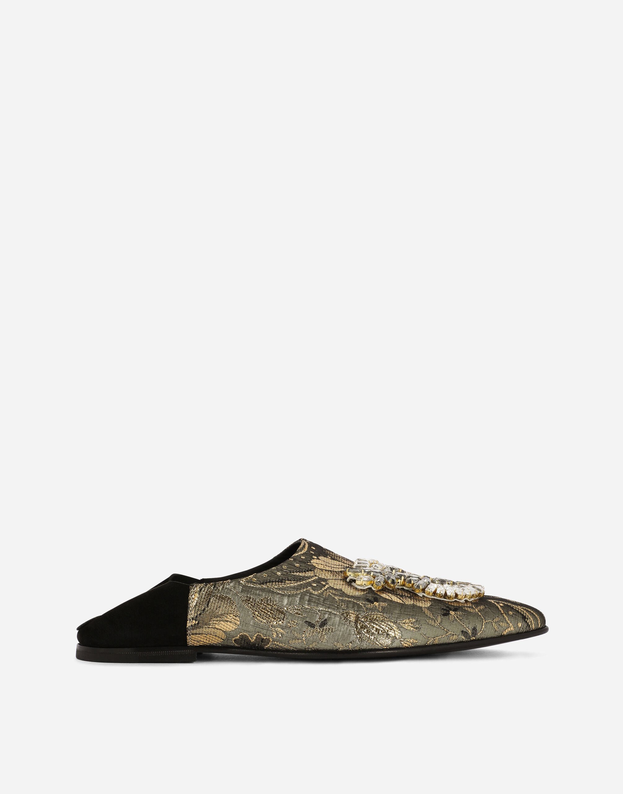 Dolce & Gabbana Jacquard slippers with brooch embellishment Black CS2181AJ210
