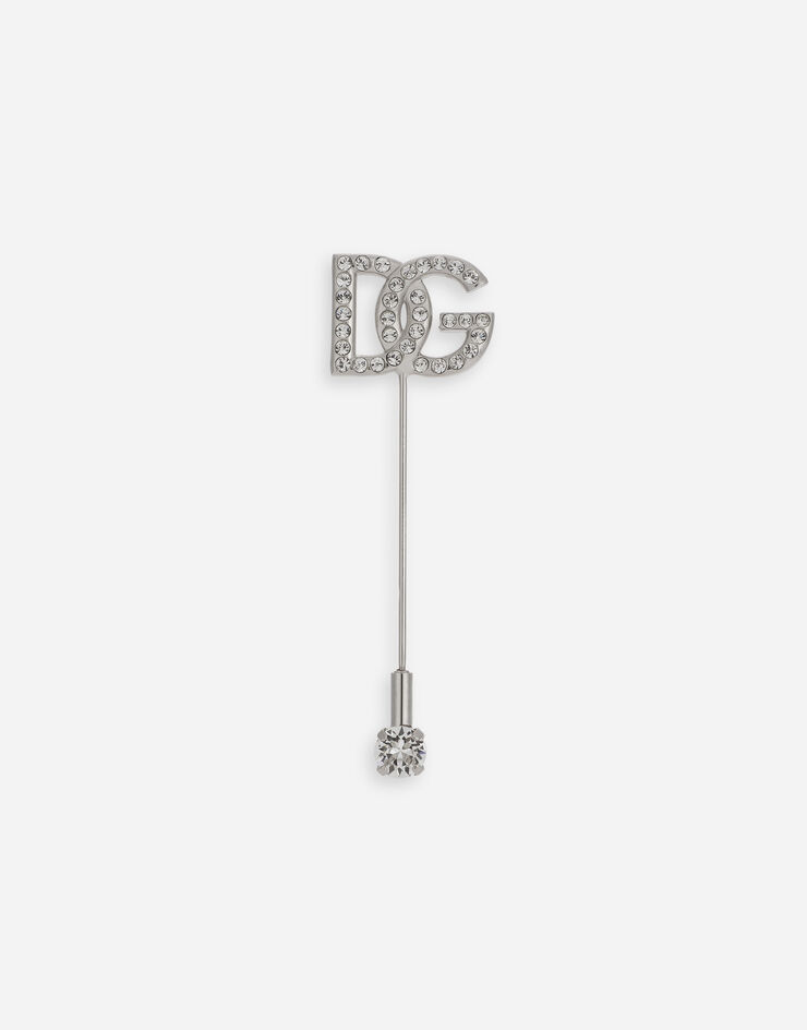 Dolce & Gabbana DG 로고 & 라인스톤 라펠핀 실버 WPP1L2W1111