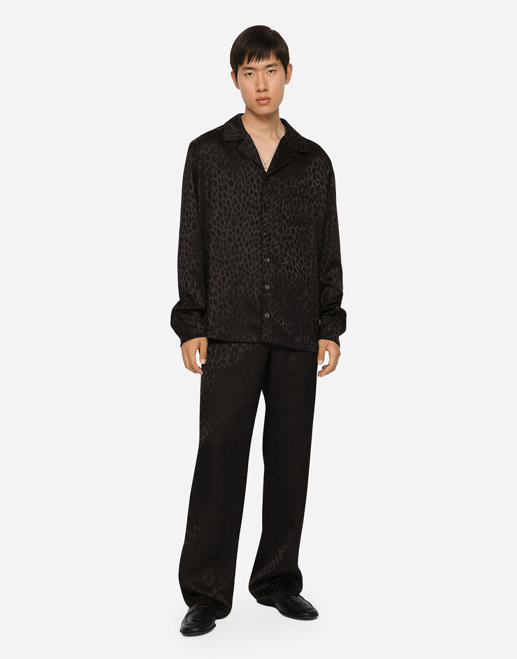 Dolce & Gabbana Camisa en jacquard de seda con motivo de ocelote Negro G5IF1TFJIAE