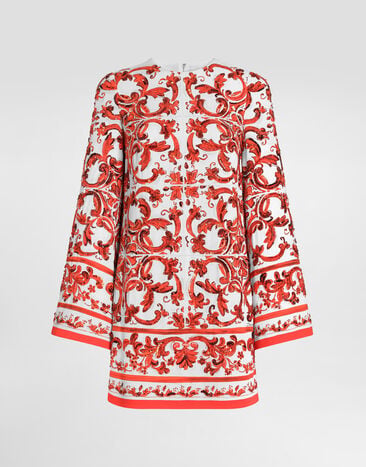 Dolce & Gabbana Majolica-print charmeuse dress with embroidery Multicolor F6ZW4ZGDDTZ