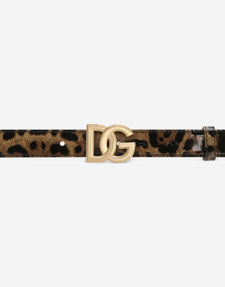 Dolce & Gabbana KIM DOLCE&GABBANA Leopard-print glossy calfskin belt with DG logo Animal Print BE1447AM568