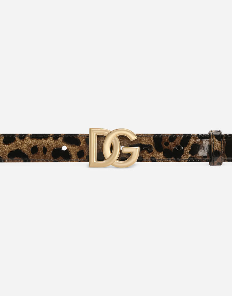 Dolce & Gabbana KIM DOLCE&GABBANA Gürtel aus glänzendem Kalbsleder mit Leopardenmuster-Aufdruck mit DG-Logo Animal-Print BE1447AM568