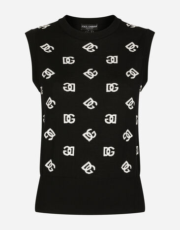 Dolce & Gabbana Wool and silk vest with all-over DG logo Multicolor FXJ33TJEMO9