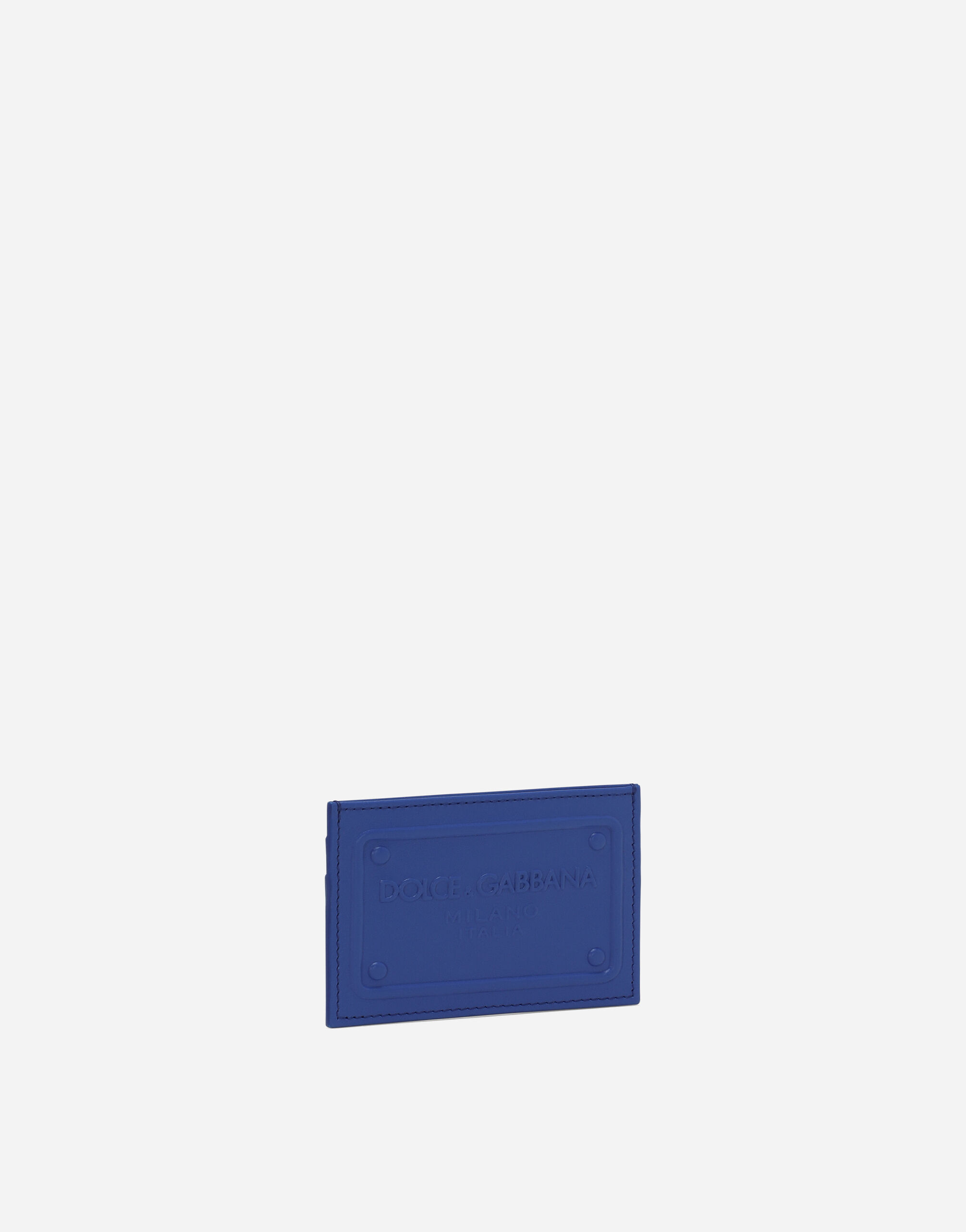 Calfskin card holder with raised logo in Blue for for Men