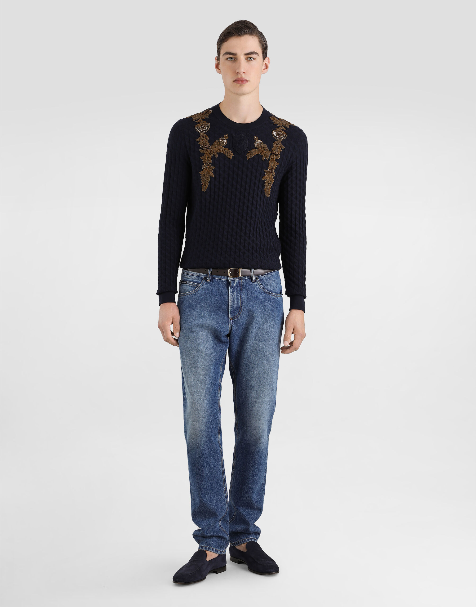 Blueのメンズ Micro-dot stitch silk pullover | Dolce&Gabbana®