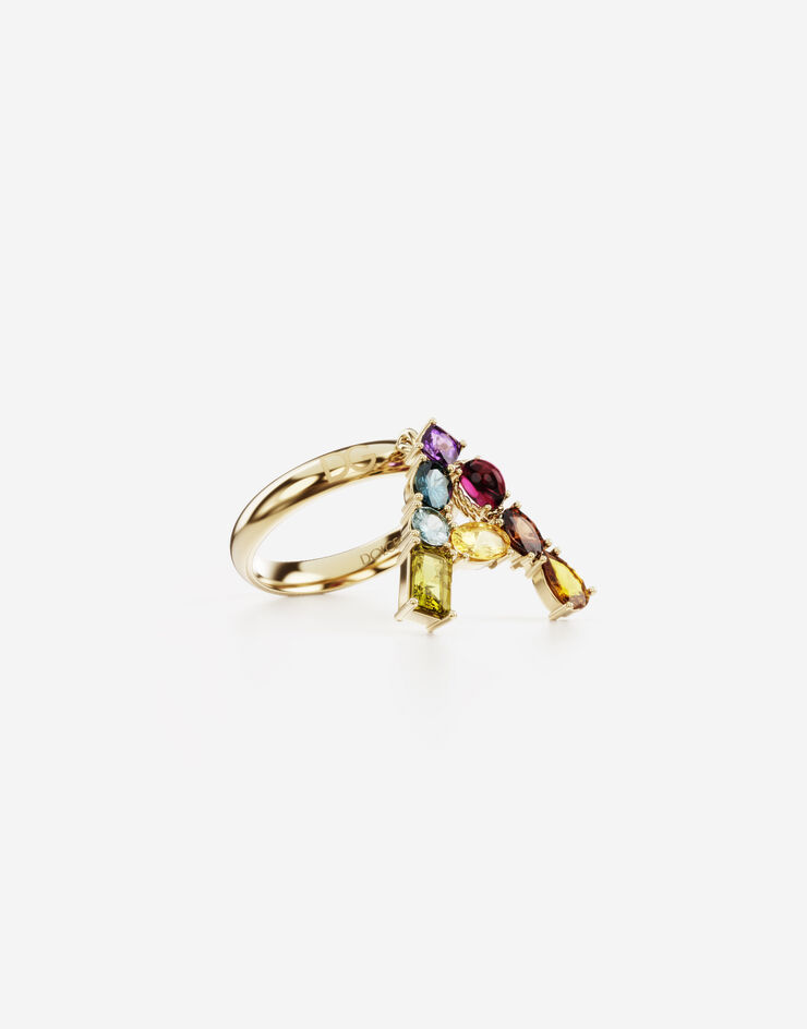 Dolce & Gabbana Кольцо Rainbow alphabet A из желтого золота с разноцветными драгоценными камнями ЗОЛОТОЙ WRMR1GWMIXA