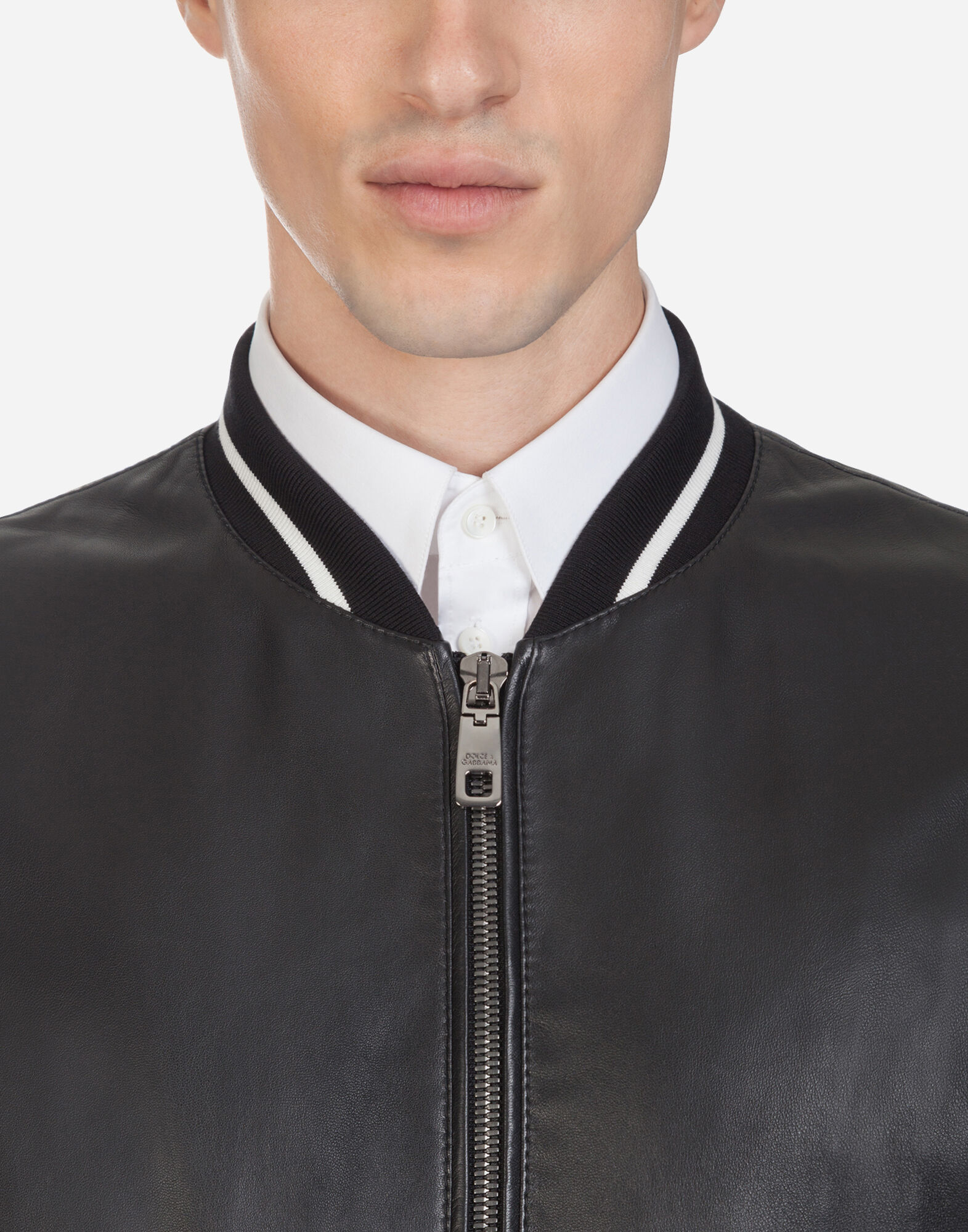 Dolce & Gabbana ブラックレザージャケット Leather jacket with branded tag in Black for Men