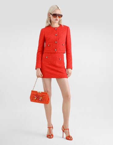 Dolce & Gabbana جاكيت بقصة صف واحد من تويد بأزرار جوهرية Orange F27JAZHUMW9