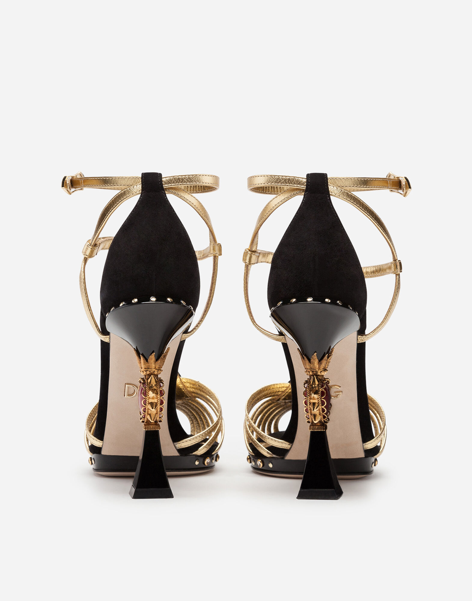 Sandal in suede and mordore with sculpted heel in Gold for Women Dolce Gabbana