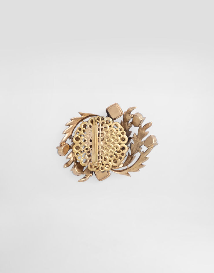 Dolce & Gabbana Leaf brooch with rhinestones Gold WPR7F1W1111
