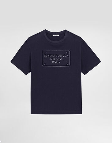 Dolce & Gabbana Jersey T-shirt with logo tag Blue L4JWLGG7OLL