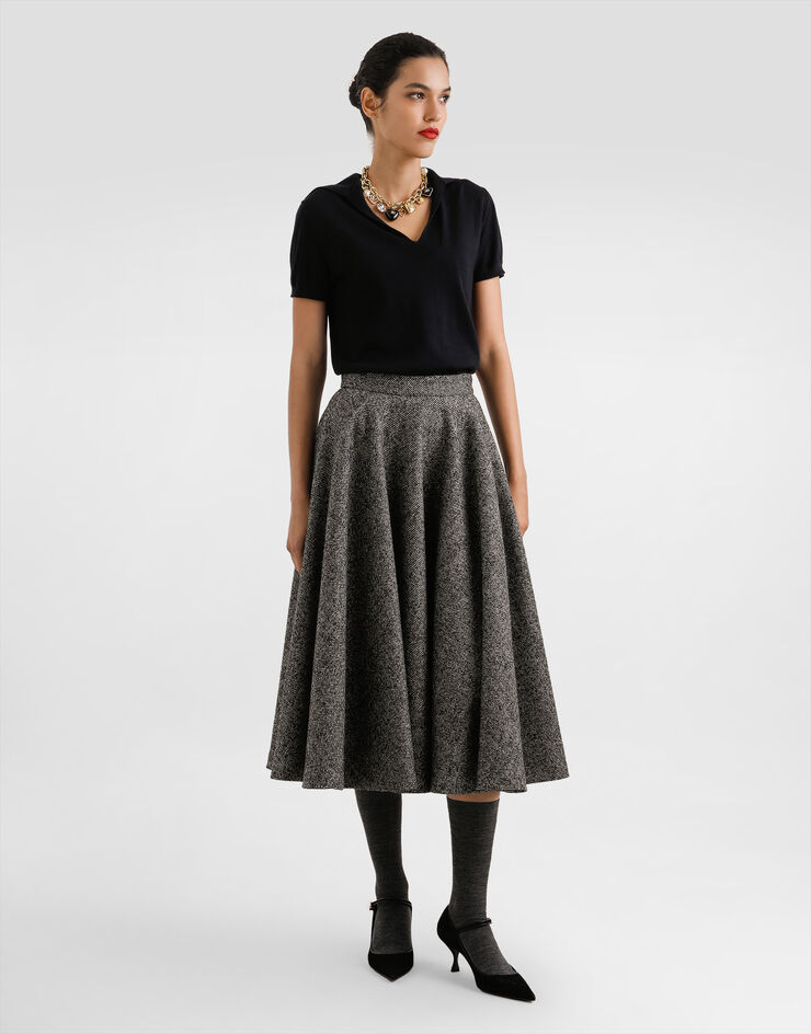 Dolce & Gabbana Wool blend chevron midi skirt Multicolor F4C6FTFCZAF