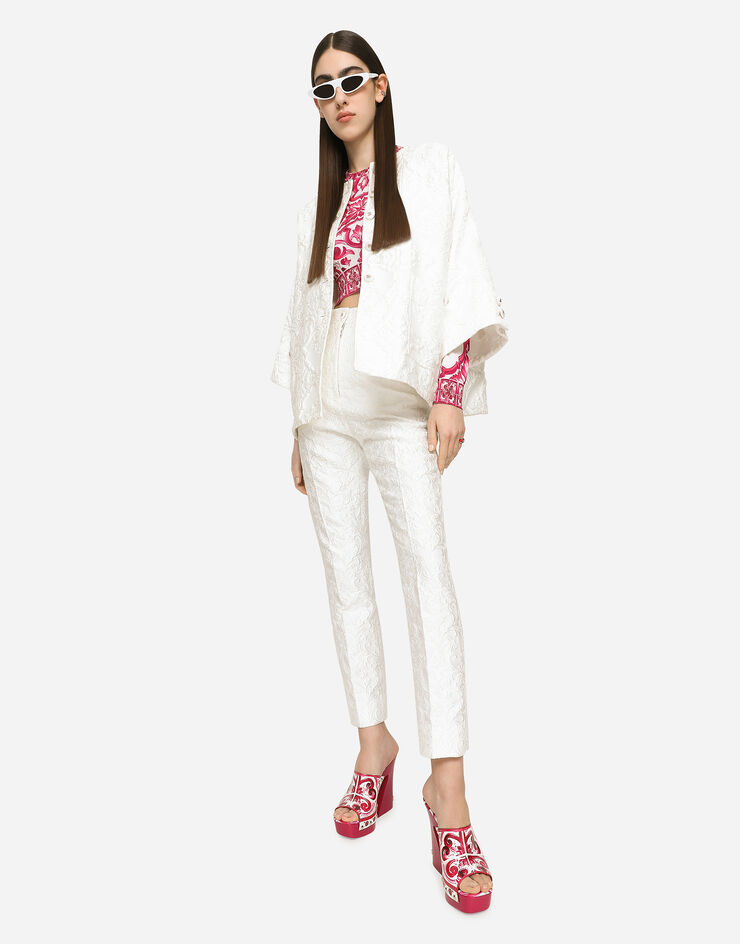 Dolce&Gabbana Cropped-Pullover aus Seide Majolika-Print Mehrfarbig FXL36TJAHJO